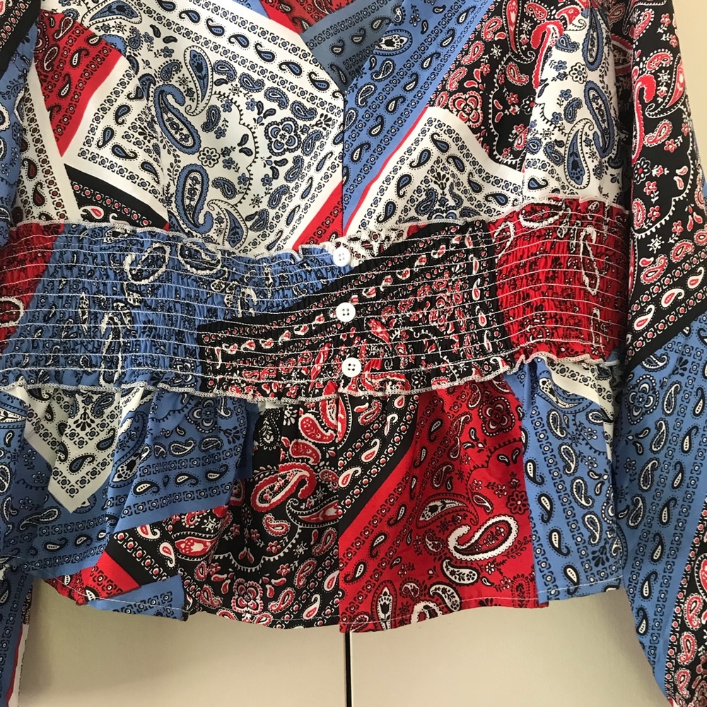 Paisley Patchwork Boho Peasant Cropped Blouse Plu… - image 5